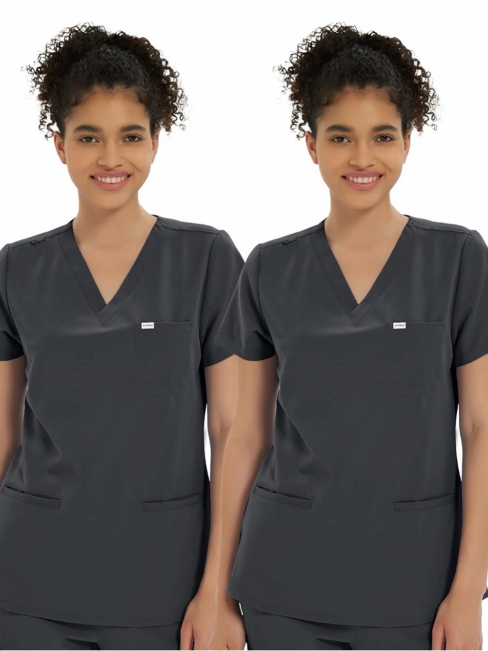 Two Medical Scrub Tops Set - Soft Stretch V-Neck Top Scrubs